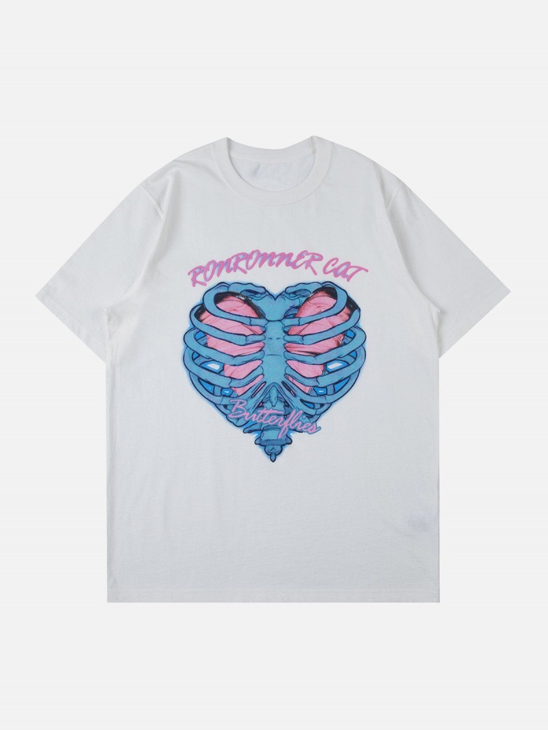 Noir  T Shirts Aelfric Eden Heart Skeleton Print Tee - WYS-3278033